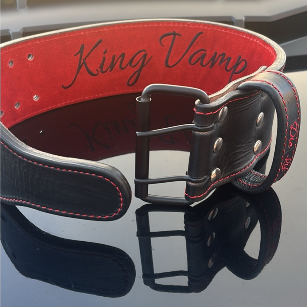 Black Leather Belt with Red Interior
